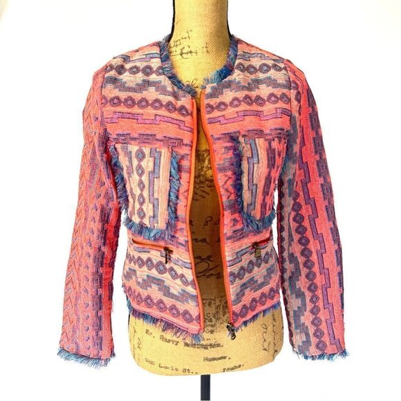Umgee multicolored zip-front blazer /jacket ethnic print Size M - Picture 11 of 13